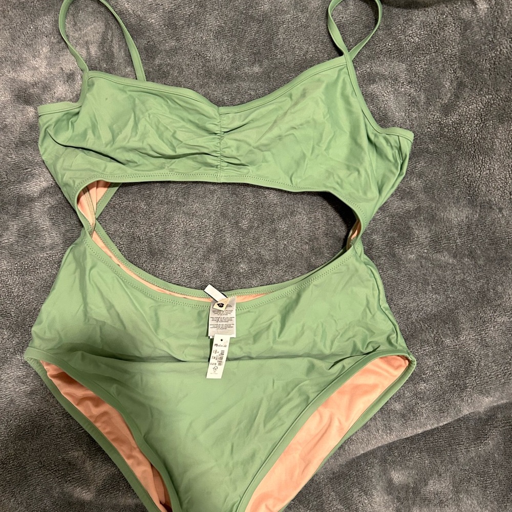 Madewell Light Green Cutout One Piece Swimsuit